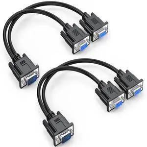 VGA 1 to 2 Splitter Cable Bi-Directional Data Transfer 1080P Male to Female Adapter 30cm for VGA Interface Desktop Monitor Game Consoles (Black 2Pcs)