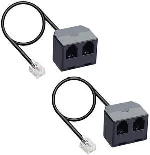 RJ11 1 to 2 Phone Line Splitter 6P4C Plugs Four Core Adapter with 4.8inch Cable for Telephone Fax Machine (2)
