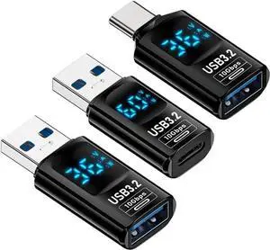 3 Pack USB Digital Display Adapter, USB 3.2 10Gbps PD 36W/60W Data Transfer Fast Charging Power Meter Tester Converter Adapter 3 Pack USB Digital Display Adapter, USB 3.2 10Gbps PD 36W/60W Data Transfer Fast Charging Power Meter Tester Converter Adapter