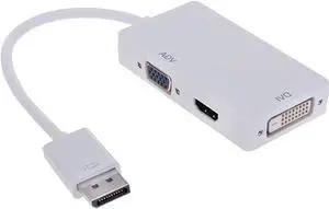 Mini Display Port to VGA + DVI + HDMI-Compatible Converter 1080p Video Adapter for Computer Video Transmission (White)