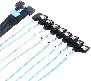 MCIO PCIe Slimline SFF-8654 8i to 8* SATA 7P Right Angle Hard Drive Converter Cable \u2013 32AWG 85m High Speed Internal Harness (0.5M/19.68in) MCIO PCIe Slimline SFF-8654 8i to 8* SATA 7P Right Angle Hard Drive Converter Cable \u2013 32AWG 85m High Speed Internal Harness (0.5M/19.68in)