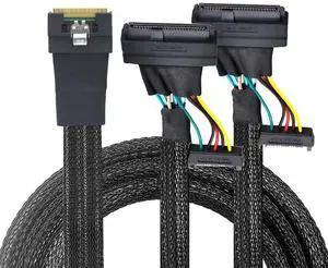 Slimline SFF-8654 8i to Dual SFF-8639 U.2 + 15-Pin Cable 24Gbps High-Speed Server Interconnect, 85 Ohm Copper Wire (0.5m)