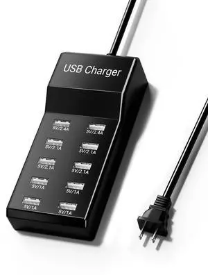 USB Charger 50w10A 10 Port USB Charging Station, Multiport Charger Hub, Compatible with iPhone, Galaxy, iPad Tablet, and Other Devices (Black) USB Charger 50w10A 10 Port USB Charging Station, Multiport Charger Hub, Compatible with iPhone, Galaxy, iPad Tablet, and Other Devices (Black)