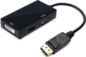 Mini Display Port to VGA + DVI + HDMI-Compatible Converter 1080p Video Adapter for Computer Video Transmission (Black)