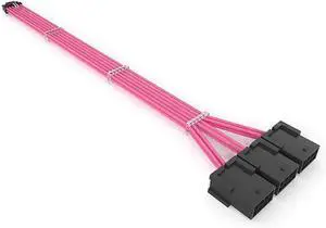 PCIe 5.0 12+4Pin to 3× PCIe 8Pin GPU Power Cable, Nylon Braided Extension Cord, 18AWG, 340mm/13.38in, Compatible with RTX 3090Ti & RTX 40 Series Graphics Cards (Pink)