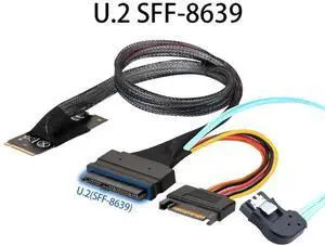 M.2 M-Key SFF-8643 to U.2 SFF-8639 with SATA 15Pin and 7Pin Right Angle Cable 12Gbps High Speed 32AWG Server Data Cable for NVMe SSD, RAID Controller (1m/39.37in) M.2 M-Key SFF-8643 to U.2 SFF-8639 with SATA 15Pin and 7Pin Right Angle Cable 12Gbps High Speed 32AWG Server Data Cable for NVMe SSD, RAID Controller (1m/39.37in)