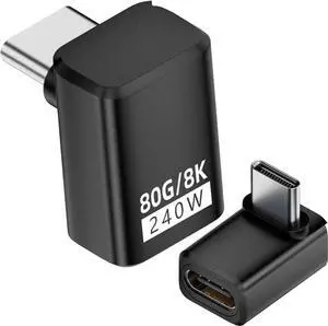 240W 80Gbps USB C Adapter, Thunderbolt 5 USB C Adapter, 90Degree Type C Male to Female Extender 8K@60Hz, 120Gbps Video Bandwidth, for Phone 15/16, VR,TV,Laptop, Carplay-2Pack Up/Down Angle 240W 80Gbps USB C Adapter, Thunderbolt 5 USB C Adapter, 90Degree Type C Male to Female Extender 8K@60Hz, 120Gbps Video Bandwidth, for Phone 15/16, VR,TV,Laptop, Carplay-2Pack Up/Down Angle