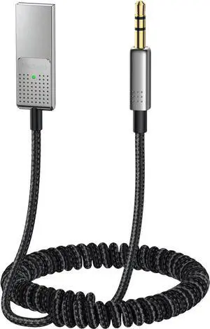 Aux Bluetooth Adapter 5.3 with Built-in Microphone CD Quality 10M Transmission Bluetooth Receiver USB 2.0 to 3.5mm Wireless Car Kit Auxiliary Incoming Calls Hands-Free Instant Car Start Compati