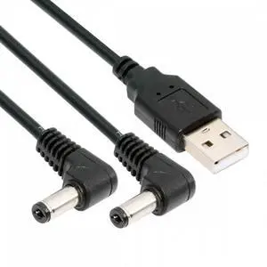 USB Type-A Male to Dual 5.5x2.1mm DC 5V Power Plug Splitter Right Angled 90 Degree Connector Charge Cable