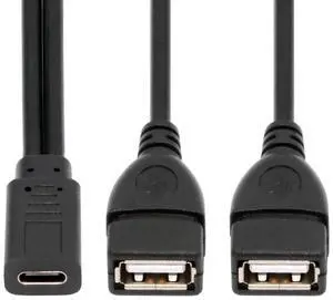 Type-C USB-C Female DC 5V to Dual USB 2.0 Standard Type-A Female Splitter Extension Charge Cable