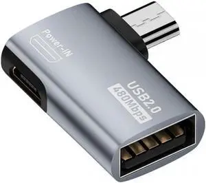 Micro USB 2.0 to Type-A Female OTG Host Adapter 90 Degree Left Angled with USB Power for Phone Tablet