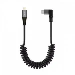 Stretch Coiled USB-C USB4 Cable 20Gbps 100W 8K Type-C Right Angled Male to Male Cable Power & Data for Laptop Keyboard Tablet