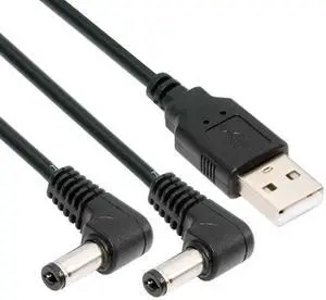 USB Type-A Male to Dual 5.5x2.1mm DC 5V Power Plug Splitter Right Angled 90 Degree Connector Charge Cable