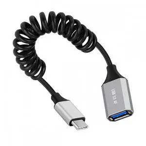 USB-C Type-C Host to USB3.0-A Female OTG Stretch Coiled Cable 100cm Extension 5Gbps for Disk Phone Camera Data