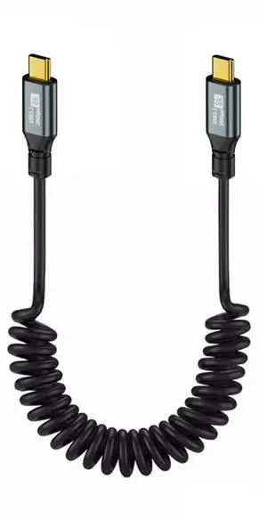 Stretch Coiled USB-C USB4 Cable 20Gbps 100W 8K for Laptop Keyboard Tablet Type-C Male to Male Cable Power & Data