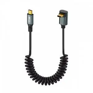 Stretch Coiled USB-C USB4 Cable 20Gbps 100W 8K Type-C Up Angled Male to Male Cable Power & Data for Laptop Keyboard Tablet