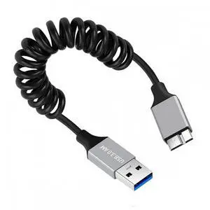 USB 3.0 Type-A Male to Micro-USB3.0 Male Stretch Coiled Cable 100cm Extension 5Gbps for Disk Phone Camera Data