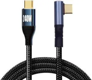0.5M USB-C 240W Type-C Cable 480Mbps 48V 5A Low Profile Angled 90 Degree Compatible with USB2.0 100W Charging for Laptop Tablet Phone