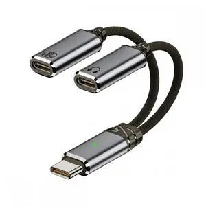 USB-C Type-C Male to Dual Female Audio DAC AUX Music 16bit 48kHz & 100W PD Power Cable for Laptop Tablet Phone USB-C Type-C Male to Dual Female Audio DAC AUX Music 16bit 48kHz & 100W PD Power Cable for Laptop Tablet Phone
