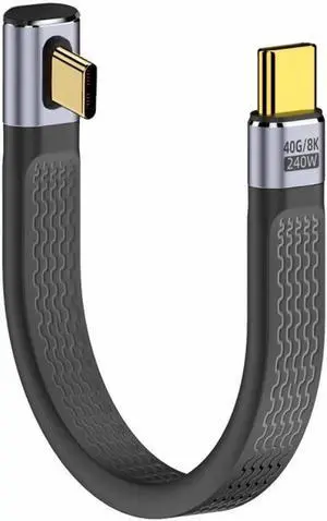 Low Profile Angled 240W Type-C USB-C Male to Male USB4 40Gbps 100W 8K Flat Slim FPC Data Cable for Laptop Phone 13cm