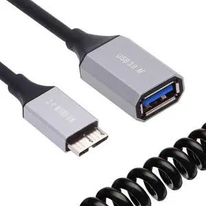 Micro-USB3.0 Male Host to USB3.0-A Female OTG Stretch Coiled Cable 100cm Extension 5Gbps for Disk Phone Camera Data