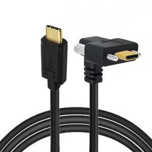 Cable USB3.1 Type-C Male to Dual Thumbscrew Locking USB-C Vertical 90 Degree Up Down Angled 10Gbps Data Cable Panel Mount Type