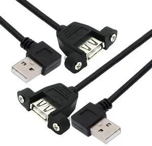 2pcs/lot Left & Right Angled Type USB 2.0 Type-A Male to USB Female Extension Cable Panel Type 90 Degree 25cm