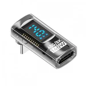 Type-C Smart LED Display USB-C Male to Female Extension Adapter USB4.0 40Gbps 140W Up Down Angled 90 Degree Current Voltage Monitoring Type-C Smart LED Display USB-C Male to Female Extension Adapter USB4.0 40Gbps 140W Up Down Angled 90 Degree Current Voltage Monitoring