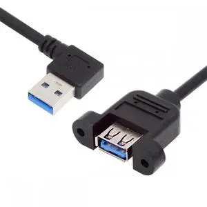 Right Angled USB 3.0 Male to Female Type-A Panel Type Header Cable 90 Degree Connector 30cm