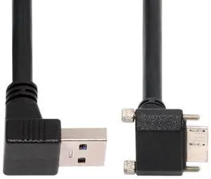 Down Angled 90 Degree USB 3.0 A Male to Micro-B 3.0 Plug Down Angled Locking Screw Panel Cable 25cm