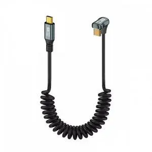 Stretch Coiled USB-C USB4 Cable 20Gbps 100W 8K Type-C Opposite Back Angled Male to Male Cable Power & Data for Laptop Keyboard Tablet