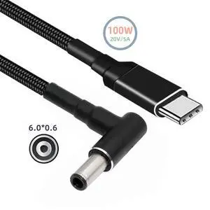 100W Type C USB-C Input to 20V DC 6.0*1.4*0.6mm Output Power 20V 5A 65W PD Charge Cable for Laptop 100W Type C USB-C Input to 20V DC 6.0*1.4*0.6mm Output Power 20V 5A 65W PD Charge Cable for Laptop