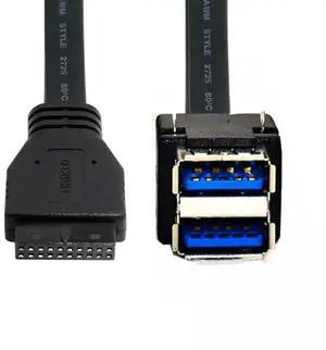 Cable Stackable Dual Port USB 3.0 Female Type-A DIP Type to Motherboard 20Pin 19Pin Header Cable with Fixed Feet 50cm
