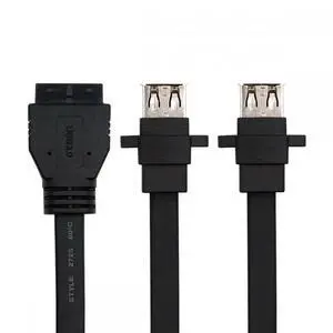 Cable Ultra Flat Slim Dual Port USB 3.0 Female Type-A Panel Type to Motherboard 20Pin 19Pin Header Cable 50cm