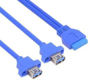 Cable Dual Port USB 3.0 Female Type-A Panel Type to Motherboard 20Pin 19Pin Header Cable 50cm