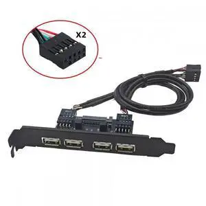 Internal Four USB2.0 Female Mount Panel to Motherboard 9pin Baffle Cable with Extral SATA Power and 12cm Bracket
