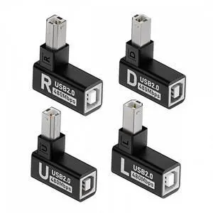 4pcs/lot USB 2.0 Type-B Male to Female Extension Adapter Horizontal Vertical Angled 90 Degree for Printer Scanner