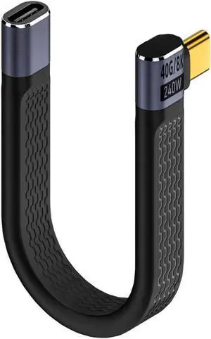Right Angled USB4 Extension Cable 13cm Slim Flat Male to Female 40Gbps with 240W Power and 8K@60Hz Video