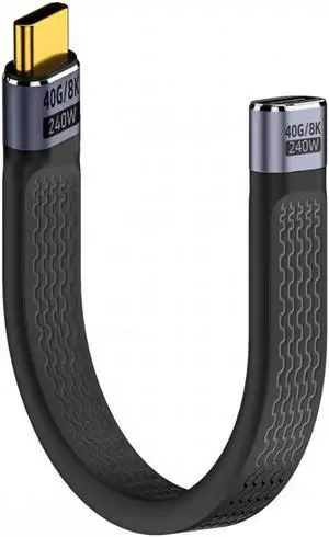 USB4 Extension Cable 13cm Slim Flat Male to Female 40Gbps with 240W Power and 8K@60Hz Video
