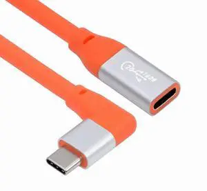 USB3.2 Male to Female Extension Cable 20Gbps 90 Degree Left Right Angled Ultra Soft High Flex with 100W and 8K 5K USB4.0 Type-C Compatible with Thunderbolt3/4