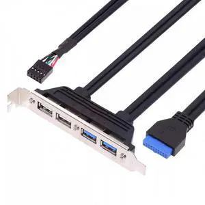Internal Four USB2.0 & USB 3.0 Female Mount Panel to Motherboard 9pin 19pin 20pin Baffle Cable with PCI Bracket 50cm