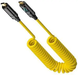 Smart LED Display USB-C USB4 Stretch Coiled Cable 20Gbps 100W 8K for Laptop Disk PhoneType-C Male to Male Cable Power & Data