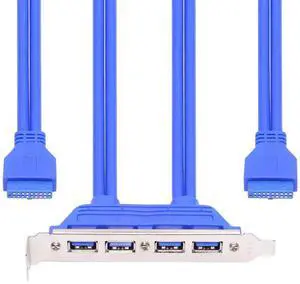 Internal Four Ports USB 3.0 Female Mount Panel to Motherboard 20pin Baffle Cable with PCI Bracket 50cm