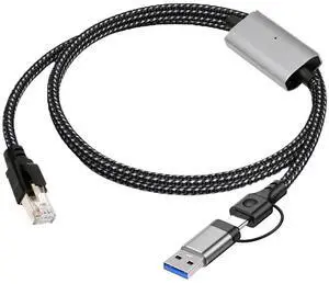 Combo USB Type-A & Type-C USB-C to Ethernet Cable URJ45 Male Cord Directly Connected 1000Mbps Gigabit LAN Network