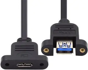 Type-A USB 3.0 Female to Micro 3.0 Type-B Female Screw Mount Type Extension Cable 5Gbps