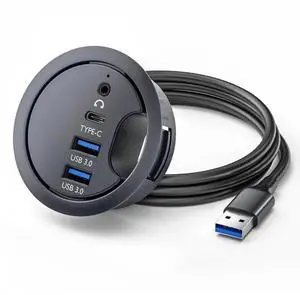 USB 3.0 Hub Sound Card USB-C 2 Port USB 60mm Desk Grommet Splitter Dock Station Headphone Mic Audio Interface for Desktop PC Desk