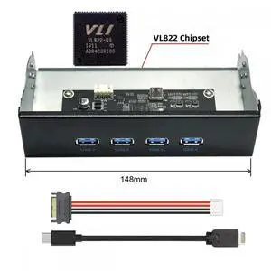 Cable 10Gbps USB 3.1 Type-A HUB 4 Ports Front Panel to Motherboard Type-E Connector Cable 10Gbps for 5.25" CD-ROM Bay Tray