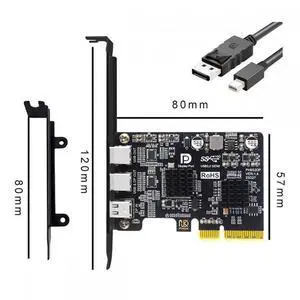 Cable PCI-E Express 4x & Mini Displayport 1.4 Input to Dual 10Gbps USB 3.1 Type-C USB-C & 4K 60hz Output Desktop Graphics Expansion Card Adapter ASM3142