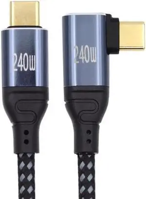 3.0M USB-C 240W Type-C Cable 480Mbps 48V 5A Left Right Angled 90 Degree Compatible with USB2.0 100W Charging for Laptop Tablet Phone