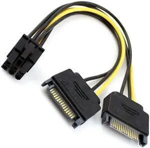SA-117 Dual two SATA 15 Pin Male M to PCI-e Express Card 6 Pin Female Graphics Video Card Power Cable 15cm